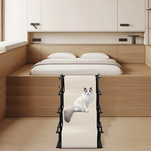 Haustiertreppe mit 4 Stufen, faltbar, für Hunde, verwendbar für alle Fahrzeuge, belastbar bis 75 kg, wasserdicht, Polyester, Oxford-Gewebe, Metall, beige Haustiertreppe mit 4 Stufen, faltbar, für Hunde, verwendbar für alle Fahrzeuge, belastbar bis 75 kg, wasserdicht, Polyester, Oxford-Gewebe, Metall, beige von VIIROUD