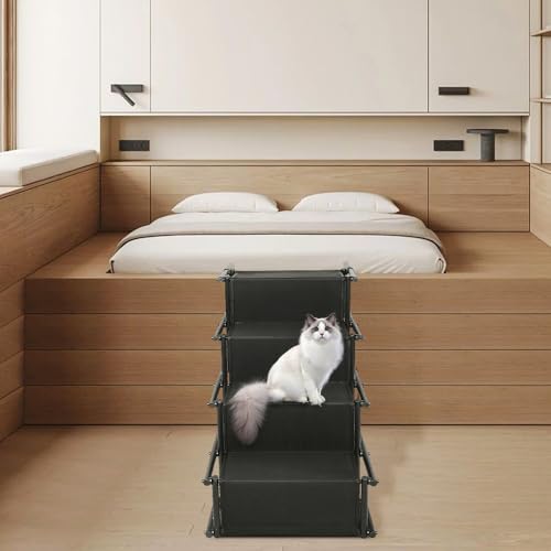 Hundetreppe mit 4 Stufen, zusammenklappbar, Traglast 75 kg, rutschfeste Oberfläche, leichtes Aluminium, breite tragbare Trittstufe für Haustiere, Schwarz von VIIROUD