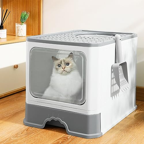Katzentoilette, selbstreinigend, für geschlossene Katzen, mit Schubladenplatte und Schaufel für Katzenstreu, geeignet für große Katzen und Kätzchen, 50 x 35 x 38 cm, Grau Katzentoilette, selbstreinigend, für geschlossene Katzen, mit Schubladenplatte und Schaufel für Katzenstreu, geeignet für große Katzen und Kätzchen, 50 x 35 x 38 cm, Grau von VIIROUD