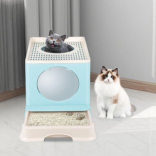 Katzentoilette für Katzen, Katzentoilette, geschlossen, faltbar, doppelte Flügeltür und obere Tür + Schaufel + Katzentoilette, einfache Reinigung, 48 x 39 x 34 cm, Hellblau Katzentoilette für Katzen, Katzentoilette, geschlossen, faltbar, doppelte Flügeltür und obere Tür + Schaufel + Katzentoilette, einfache Reinigung, 48 x 39 x 34 cm, Hellblau von VIIROUD