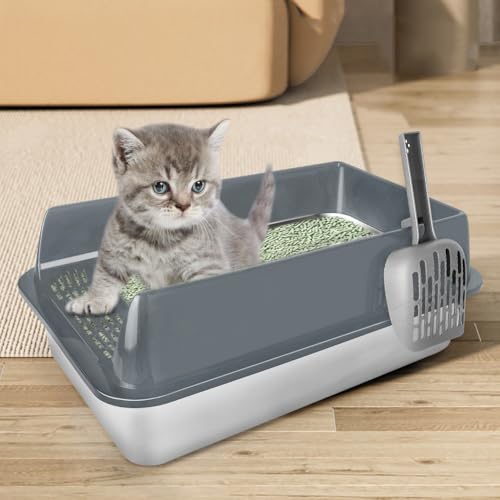 Katzentoilette groß – Katzentoilette – zieht keine Gerüche an – mit Schaufel 50 x 35 x 24 cm, grau von VIIROUD