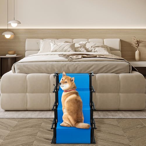 Treppe für große und kleine Hunde, Rampe für Hunde, Autorampe, faltbar, für Auto, Sofa oder Bett, rutschfest, belastbar bis 75 kg, Blau Treppe für große und kleine Hunde, Rampe für Hunde, Autorampe, faltbar, für Auto, Sofa oder Bett, rutschfest, belastbar bis 75 kg, Blau von VIIROUD