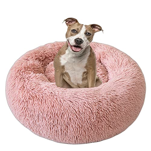 Bequemes Haustierbett für Katzen oder Hunde, mehrere Größen, Anti-Angst, verbessertes Schlafen, beruhigendes Donut-Hundebett, kleines Welpenbett, rundes Katzensofa, 100 cm, Rosa von VIKAUL