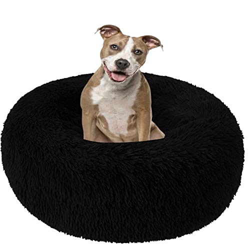 Bequemes Haustierbett für Katzen oder Hunde, mehrere Größen, Anti-Angst, verbessertes Schlafen, beruhigendes Donut-Hundebett, kleines Welpenbett, rundes Katzensofa, 120 cm, Schwarz von VIKAUL