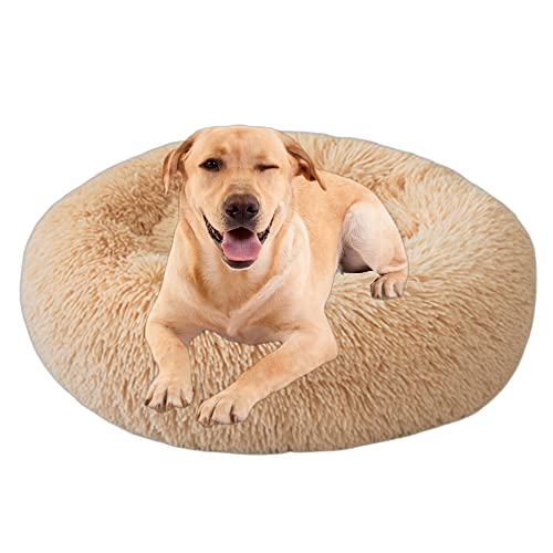 Hundebetten, extra groß, mittelgroß, klein, mehrere Größen, flauschig, rundes Haustierbett für drinnen und draußen, beruhigendes Hundesofakissen für verbesserten Schlaf, maschinenwaschbar von VIKAUL