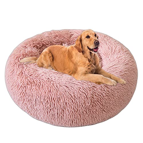 Plüsch-Hundebett, groß, mittelgroß, beruhigendes Nestbett, Katzenbetten, klein, rundes Hundebett für Welpen, Kätzchen, Kuschelbett, rutschfeste Unterseite, maschinenwaschbar, 100 cm, Rosa von VIKAUL