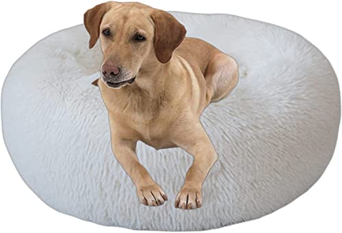 Rutschfestes Hunde- oder Katzenbett, mehrere Größen, beruhigendes Haustierbett für Innenbereich, Katzenhütte, Haustiersofa, rundes Kissen, Kuschel-Sofa, maschinenwaschbar, 160 cm, Weiß von VIKAUL