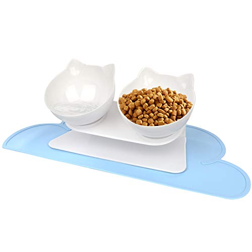 Katzen Futternapf, Doppelte Katzennäpfe mit Erhöhtem Ständer, 15 ° Geneigte Plattform Haustier Fressnapf und Wassernapf im Set, Doppelnapf Reduzieren Sie Nackenschmerzen für Katzen und Hunde Katzen Futternapf, Doppelte Katzennäpfe mit Erhöhtem Ständer, 15 ° Geneigte Plattform Haustier Fressnapf und Wassernapf im Set, Doppelnapf Reduzieren Sie Nackenschmerzen für Katzen und Hunde von VIKEDI PETS