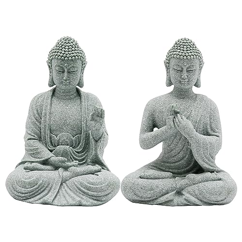 VIKKSAER 2 Stück Mikro-Buddha-Statuen, Dekorationen für asiatischen Garten, Unterwasser-Landschaftsbau, Zen-Dekor, kleine meditierende Sandstein-Buddha-Statuen, Mikro-Landschafts-Ornament von VIKKSAER