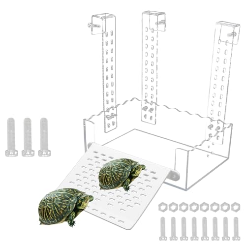 VIKKSAER Schildkröten-Basking Plattform mit simuliertem Rasen, transparente Wasser-Reptilien-Schildkröte, zum Ausruhen, Schildkröten, Aquarium-Dock, hängende Rampe, Kletterregal (XL) (XL-24,9 cm) von VIKKSAER