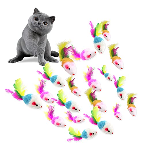VIKSAUN 20 Stück Katzenspielzeug, Maus, pelzige Kätzchen Mäuse Katze Spielzeug Maus Rassel, Katze Catcher Haustier Spielzeug mit, Katze Fänger Spielzeug mit Feder Schwänze,bunt kleine Maus von VIKSAUN