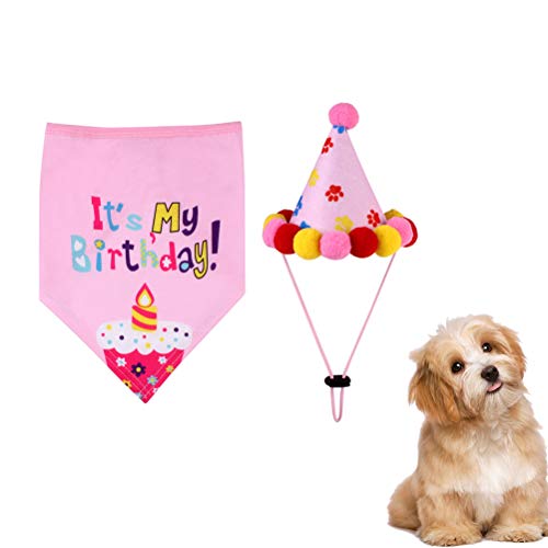 VILLCASE 1 Set von Hundetuch, Geburtstagsparty, Hut, Jahrestag, Party, Speichel, Handtuch, Haustierzubehör (Einheitsgröße, Rosa) von VILLCASE