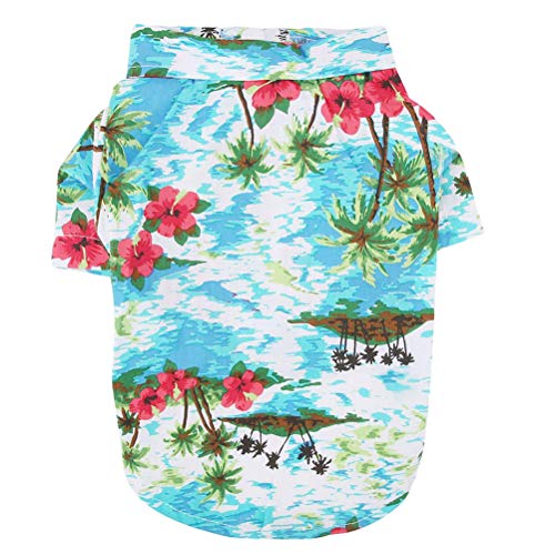 VILLCASE 1 x Stylischer Hundeanzug für den Sommer, Hawaii-Stil, Bedruckt, Weste, Hemd, Größe XXL, Blau von VILLCASE