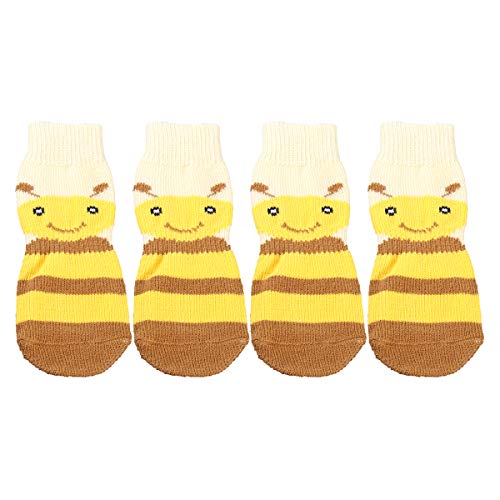 VILLCASE 4 warme gestrickte Socken, weich, rutschfest, Bienensocken, entzückende Strümpfe, Haustierbedarf (gelb, Größe 5XL) von VILLCASE