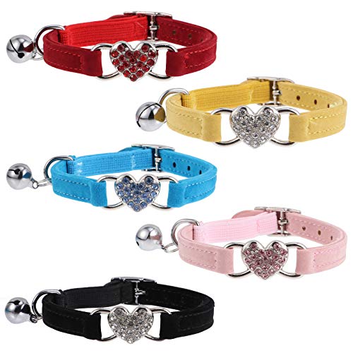VILLCASE 5stücke Verstellbares Katzenhalsband Mit Glocke Und Herz-rhinestone Teiliges Und Sicherheitshalsband Für Kätzchen Und Katzen Mit Stil von VILLCASE