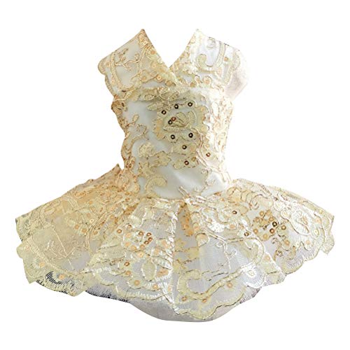 VILLCASE Goldenes, elegantes Hundekleid, Sommerrock, atmungsaktiv, mit Pailletten, zartes Kostüm, für Hochzeit, Haustierbekleidung, Größe L von VILLCASE