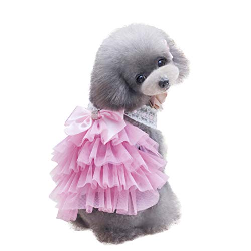 VILLCASE Süßes Hundekleid, mehrlagig, mit Spitze, Schleife, Tutu, bezaubernd, gemütlich, Kleidung für Hunde und Katzen, Rosa - Größe S von VILLCASE