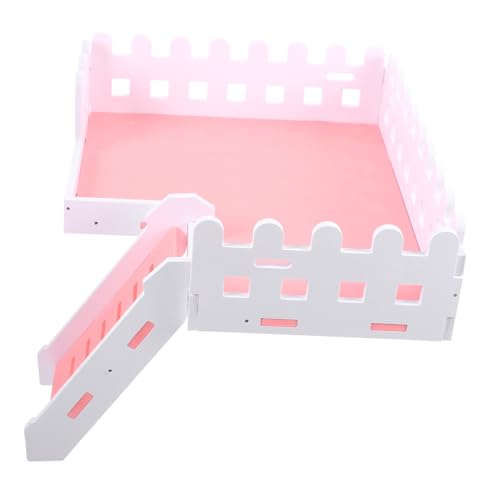 VILLFUL Kletterspielzeug Für Kleintiere Hamster Eichhörnchen Plattform Mit Holzleiter Und Zaun Rosa Für Kleine Haustiere Spielen Und Erkunden von VILLFUL