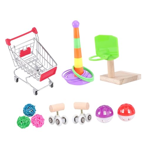 VILLFUL 1 Satz Papageien Kauspielzeug mit Einkaufswagen und Basketball Für Wellensittiche und Nymphensittiche Zufällige Farben und Langlebige Materialien für Stundenlangen Zufällige Farbe von VILLFUL