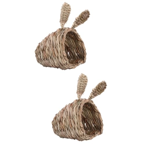VILLFUL 2 STK Grasnest Für Haustiere Hasenversteckhüttenspielzeug Tierspielzeug Haustiernest Hasenhaus Hamster-seegrasbett Spielzeug Für Welpen Handgewebtes Kaninchenbett Grashaus Hibiskus von VILLFUL