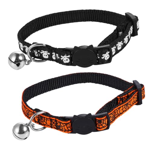 VILLFUL Katzenhalsband Mit Halsring Verstellbar Und Elastisch Für Haustiere Spinnennetze Und Totenköpfe Stil Passend Für Halloween von VILLFUL