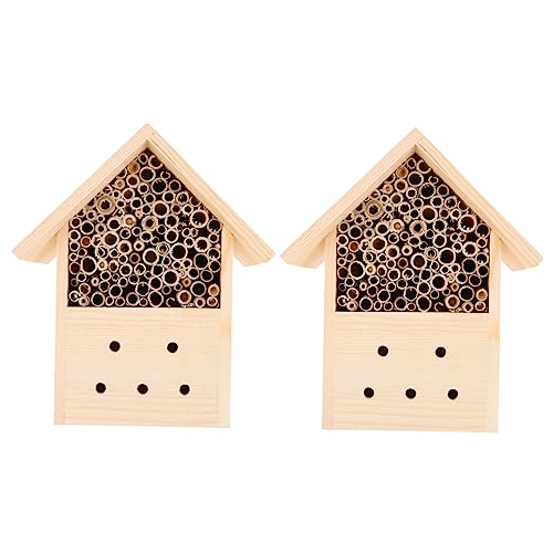 VILLFUL 2 Stück Holz Insektenhaus für Bienen Outdoor Nistplatz Umweltfreundliches Bienenhotel Bestäuber im Garten Langlebig und Dekorativ von VILLFUL
