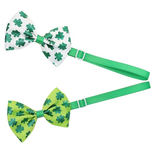 VILLFUL 2 Stück Patrick's Day Haustier Fliegen Schleifen Grün Weiß Komfortable Hundekragen Accessoires Verarbeitung Perfektes Party Kostüm für Kleine und Mittlere Hunde von VILLFUL