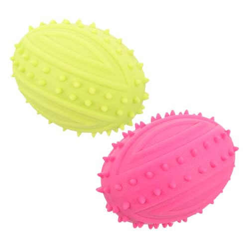 VILLFUL 2 Stück Quietschendes Kauspielzeug für Hunde Unzerstörbare Ergonomische Rugbyform für Welpen Sicheres Gummimaterial für Zahnpflege und mit Integriertem Geräuschgenerator von VILLFUL