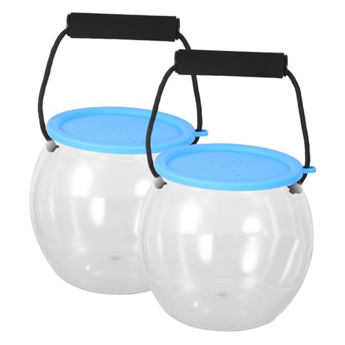 VILLFUL 2 Stück Transparenter Tragbarer Fischeimer mit Deckel und Griff Vielseitiger Runder Aquariumbehälter für Betta Fish Bowl Catch and Release Geeignet für Strandfischen und von VILLFUL