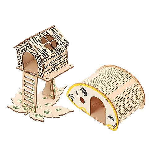VILLFUL Hamster-klettergerüst Haustier-Spielzeug Kleine Holz-hütte Naturbelassenes Holz Lustige Beschäftigung Für Kleintiere von VILLFUL