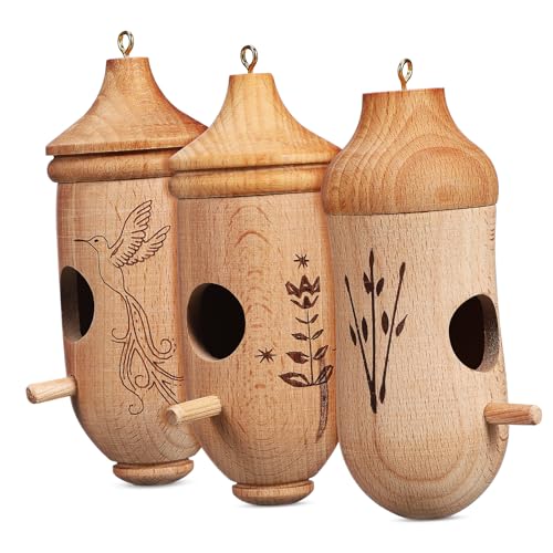 VILLFUL 3 Stück Hängendes Hummingbird Haus aus Holz für Garten und Außenbereich Handgefertigte Vogelhäuser Dekorative Nistkästen für Einfach Aufzuhängen von VILLFUL