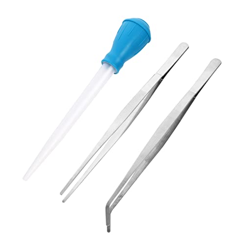 VILLFUL 3 Stück Teiliges Aquarium Reinigungsset mit Feeder und Pinzette Gerade Gebogen für Aquarienpflanzen und Futter Robust und Sicher für Fische und Korallen von VILLFUL