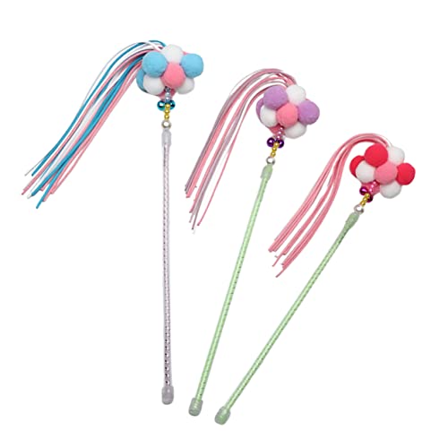 VILLFUL Katzenspielzeug 3 Stück Katzenspielzeug Katzen-Teaser Katzen-Teasing-Spielzeug Plüschball Quaste Katzen-Teasing-Stick für Katzenkätzchen von VILLFUL