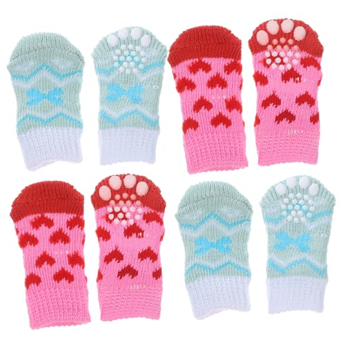 VILLFUL 4 Paare rutschfeste Verschleißfeste Baumwoll Pfoten Schutzsocken für Kleine Mittlere und Große Hunde Waschbar Bequem Modisch mit Niedlichem Muster für Krallenschutz und Bodenschutz von VILLFUL