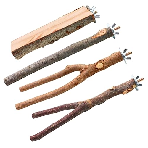 VILLFUL 4-teilige Holz Sitzstange Für Vogelkäfig Papageien Spielzeug Stabile Basis Mit Befestigungsschrauben Geeignet Für Kleine Vögel Zum Kauen Und Ausruhen von VILLFUL