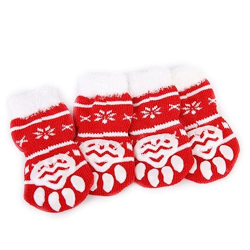 VILLFUL rutschfeste Socken 4 Stück weiße Socken Hundesocken sockenschuhe Baumwollsocken für Haustiere der Hund Weihnachtssocken von VILLFUL