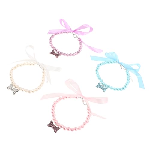 VILLFUL 4 Stück Verstellbare Haustier Halskette mit Knochenanhänger Imitation Perlen Hund Schmuck Leichtes Robustes für Kleine Hunde und Alltag und Festliche Anlässe VILLFUL 4 Stück Verstellbare Haustier Halskette mit Knochenanhänger Imitation Perlen Hund Schmuck Leichtes Robustes für Kleine Hunde und Alltag und Festliche Anlässe von VILLFUL