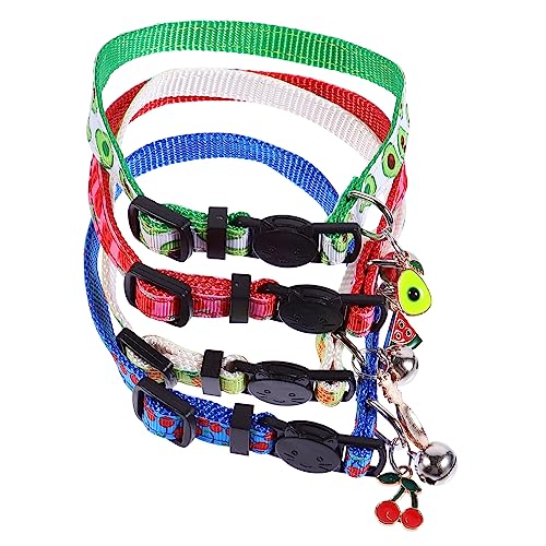 VILLFUL 4 Stück Verstellbares Katzenhalsband mit Glocke im Obstdesign Teiliges Avocado Ananas Wassermelone Kirsche Leicht Bequem für Haustiere von VILLFUL