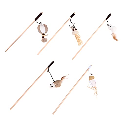 VILLFUL 5 Stück Katzenschnur Leinen Spielzeug Satz Katzenangel-Stick Für Kitten Interaktiv Katzenspiel-Stick VILLFUL 5 Stück Katzenschnur Leinen Spielzeug Satz Katzenangel-Stick Für Kitten Interaktiv Katzenspiel-Stick von VILLFUL