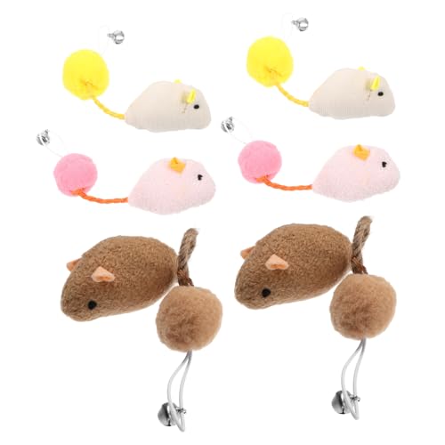 VILLFUL 6 Stück Teiliges Katzenspielzeug aus Plüsch Mäuse mit Glocke Interaktives Leichtes für Kleine Katzen zum Beißen Kratzen und Beschäftigen Weiß Rosa Braun von VILLFUL