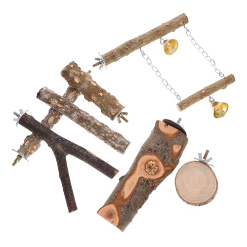 VILLFUL 6stücke Sittichkäfig-dekor Papageienspielzeug Vogelständer Papageienstange Vogeltrainingszubehör Holz Für Papageien Käfig Spielzeug Balancezugspielzeug Kauen Vogel Barsch von VILLFUL