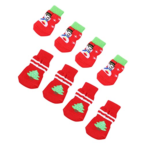 VILLFUL 8 Stück Teiliges Set Weihnachts Hundepfoten Socken rutschfeste Warme Schutzsocken für Haustiere für Drinnen mit Kreativen Weihnachtsmotiven Schneemänner Weihnachtsbäume von VILLFUL