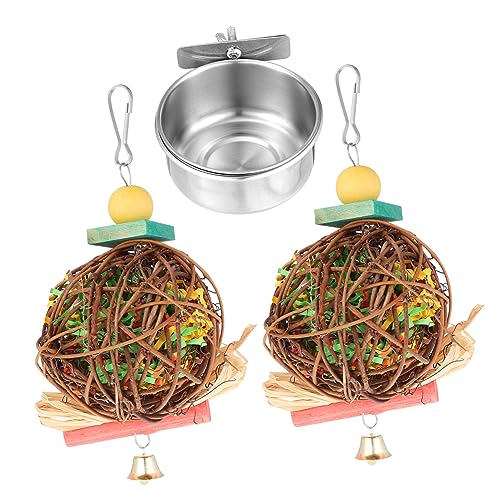 VILLFUL Nymphensittich Spielzeug Fütterung Cup Kit Vogel Spielzeug Rattan Edelstahl Schüssel von VILLFUL