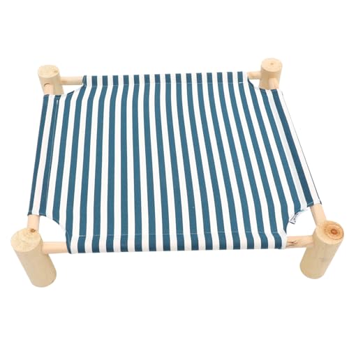 VILLFUL Hängematte für Katzen und Kleine Hunde Abnehmbares Katzenbett aus Holz Erhöhtes Pet Sleeping Bed mit Starkem Tragevermögen für Sommer und Outdoor Nutzung Blau Gestreift von VILLFUL