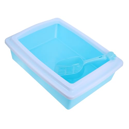 VILLFUL Halbgeschlossene Katzenstreu Schale mit Spritzschutz Offene Katzentoilette mit Schaufel für Kätzchen und Kleine Tiere Litter Tray Blau Haustierzubehör von VILLFUL