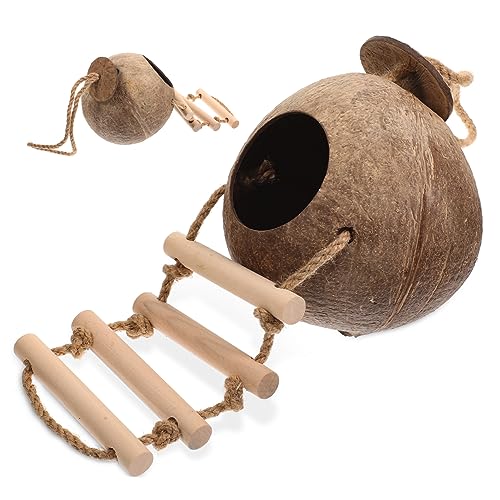 VILLFUL Wellensittich Papagei Versteck Nest Spielzeug Holz Leiter Coconut Shell Pet Hideout Tiere Spielzeug VILLFUL Wellensittich Papagei Versteck Nest Spielzeug Holz Leiter Coconut Shell Pet Hideout Tiere Spielzeug von VILLFUL