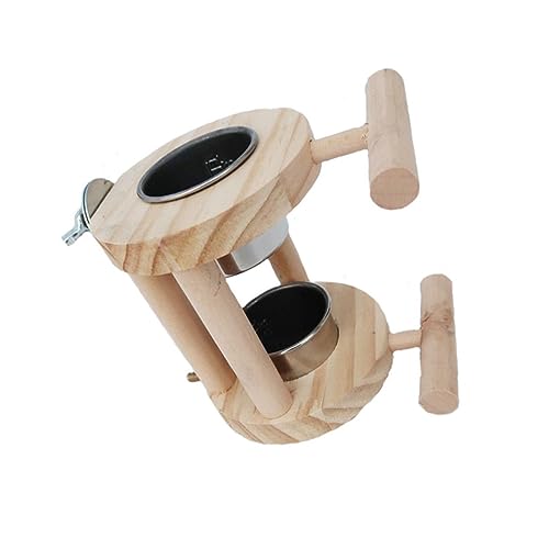 VILLFUL Parrot Futterstation Mit Zwei Futterbechern Und Holzständer Praktische Futter Und Wasserstation Für Papageien Und Vögel Langlebig Und von VILLFUL