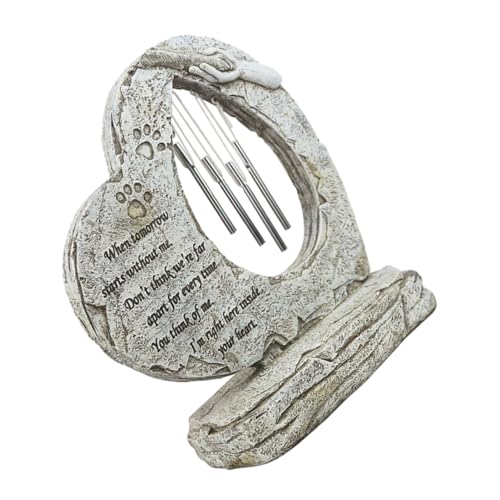 VILLFUL Pet Memorial Stone mit Windspiel Gedenktafel für Haustiere Herzform für Garten und Wohnräume für Hund und Katze Trauerdekoration für Drinnen und Draußen von VILLFUL