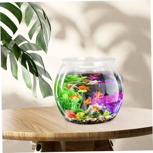VILLFUL Transparenter Kleiner Tisch Aquarium Fischbehälter aus Kunststoff Runder Platzsparender Aquariumtank für Goldfische Betta und Kleine Wasserschildkröten als Schreibtisch Deko im von VILLFUL