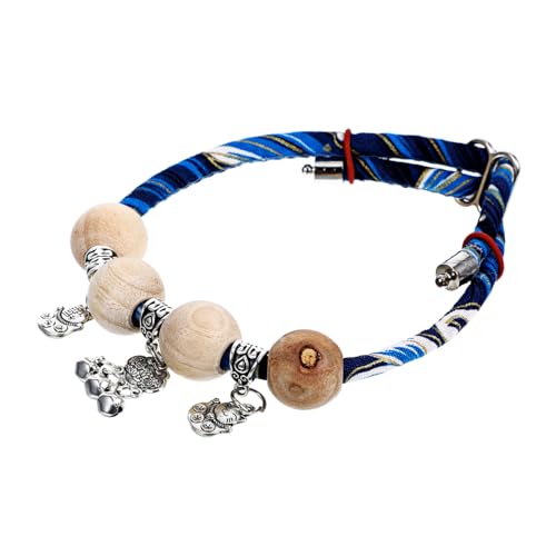 VILLFUL Verstellbares Katzengeschirr mit Glocke Handgefertigtes Holzperlen Katzenhalsband Sicherer Baumwollhalsband für Kätzchen Stilvolles Katzenaccessoire und Haustierkette Blaues Xs von VILLFUL
